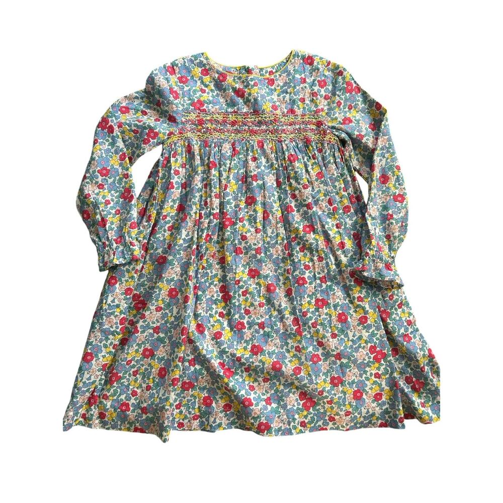 Mini Boden smocked dress multi colored apple blossom floral 6 7